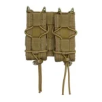 High Speed Gear HSGI DOUBLE PISTOL TACO MOLLE COY, front view of two coyote pouches with pull cords