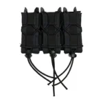 High Speed Gear HSGI TRIPLE PISTOL TACO MOLLE BLK, front view of three black pouches with lacing