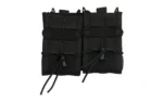 High Speed Gear HSGI DOUBLE RIFLE TACO MOLLE BLK, front view of two black pouches with shock cord