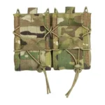 High Speed Gear HSGI DOUBLE RIFLE TACO MOLLE MC, front view of two multicam pouches with tan cord