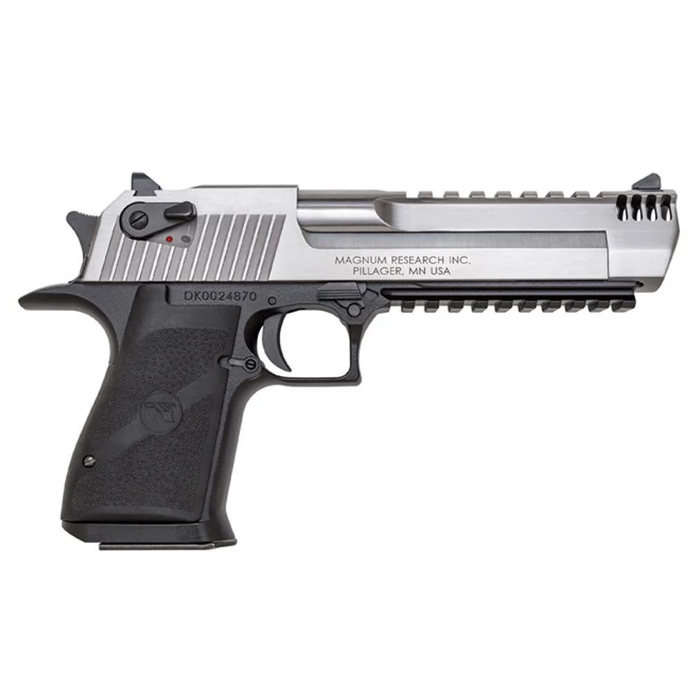 primary-1826 Magnum Research Desert Eagle Mark XIX handgun, right-side view with silver slide and black grip