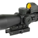 NCSTAR USS G2 P4 SNIPER 3-9X42 black scope, right-side view with mount and reflex sight