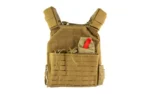NcSTAR LSR Plate Carrier, tan front view with shoulder straps, MOLLE webbing and front pockets