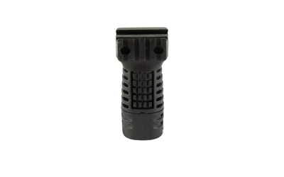 primary-18298 NCSTAR 1913 VERT GRIP MID LENGTH BLK, black vertical grip in front view with textured panels