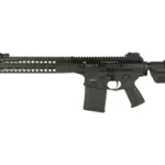 LWRC REPR MKII, black left-side view with magazine, long handguard and adjustable stock