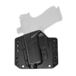 Bravo BCA Glock 43X MOS OWB LH holster, black front view with pistol outline and belt loops
