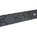 ODIN WORKS M-LOK TO ARCA RAIL 9, angled top view of black rail with mounting screws