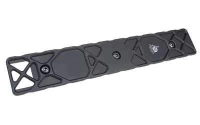ODIN WORKS M-LOK TO ARCA RAIL 9, angled top view of black rail with mounting screws