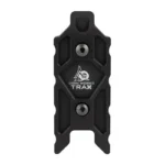 ODIN WORKS M-LOK TO ARCA TRAX RAIL black top view with two screws and TRAX logo