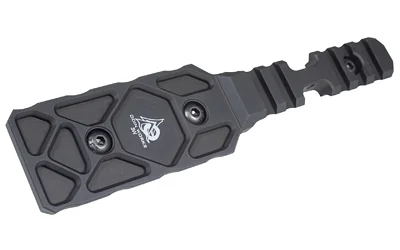 primary-18361 ODIN WORKS M-LOK TO ARCA 3 WAY RAIL black angled view with two screws and textured panels