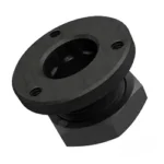 GrovTec Non-Rotating Flanged Base, black angled view with circular flange and three mounting holes