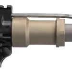Q Honey Badger Barrel Nut tan barrel nut installed between black receiver and silver barrel, side view