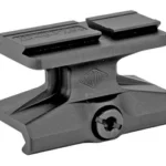 REPTILIA DOT MNT 1/3 CO-WIT ACRO BLK black mount, angled side view with top plate and screw