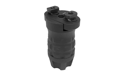 primary-18415 SAMSON M-LOK GRP SHRT GRND BLK, black angled front view with finger grooves and top mount