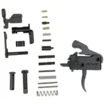 RISE RAVE Trigger with LPK, black trigger assembly and assorted lower parts laid out