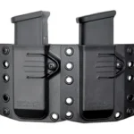 BRAVO DBL MAG PCH FOR G43/SHIELD SML black double magazine pouch, front view with two magazines