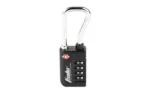 Firearm Safety Devices Corporation FSDC 4-DIAL TSA padlock, black front view with silver shackle
