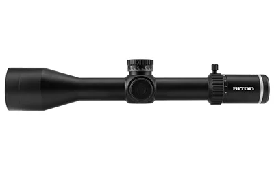 RITON 5 CONQUER, black side view with large objective bell, turrets and ribbed adjustment ring