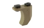 ARISAKA HAND STOP M-LOK FDE tan, angled view with curved grip and two black top screws