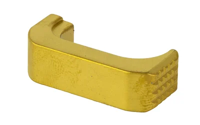 Shield Arms SHLD PREM MAG CTCH FOR GLK43X RH GLD, gold angled view with textured button