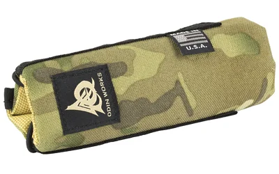 ODIN SPPRSSR MIRAGE CVR 6.5" MC, multicam cover in angled side view with logo patch