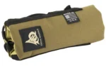 ODIN SPPRSSR Mirage CVR, coyote brown angled view with black straps and logo patch