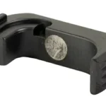 Shield Arms SHLD PREM MAG CTCH FOR GLK43X RH DLC, black magazine catch with round silver accent