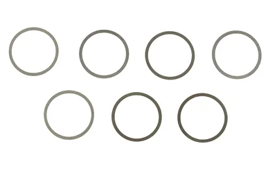 primary-18736 Rugged Shim Kit, seven thin circular metal shims arranged in two rows