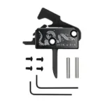 RISE FLAT SUPER SPORTING TRIG JOD side view with black patterned housing, flat trigger and hardware