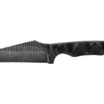STROUP TU2 acid-etched black fixed blade with textured black handle, side view