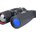 NOCPIX QUEST THRM BINO 1280 50MM LRF black binocular unit, front angled view with blue lens