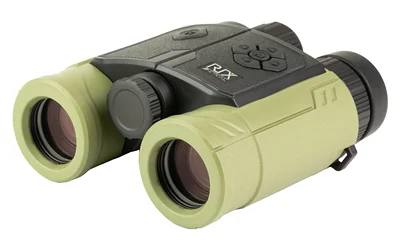 RIX MK-R3000 LRF BINO, green and black binocular front view with top controls