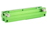 ODIN WORKS Vise Block Gen 2 Green, angled top view with bright green body and silver pins