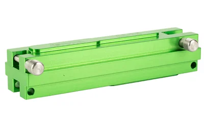 ODIN WORKS Vise Block Gen 2 Green, angled top view with bright green body and silver pins