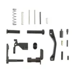 DPMS LOWER PARTS KIT NO FCG black and silver pins, springs and small parts arranged flat
