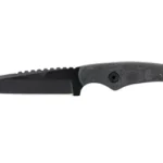 STROUP MK2 knife in side view with black blade, textured handle and finger ring