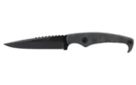 STROUP MK2 knife in side view with black blade, textured handle and finger ring