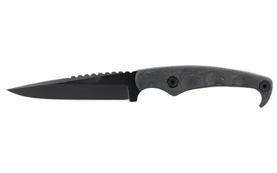 primary-18855 STROUP MK2 knife in side view with black blade, textured handle and finger ring
