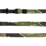 Edgar Sherman Design ESD SLING VIETNAM TIGER STRIPE patterned sling laid flat with black buckles