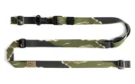 Edgar Sherman Design ESD SLING VIETNAM TIGER STRIPE patterned sling laid flat with black buckles