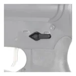 REPTILIA PICKER SFTY SELECTOR BLACK, black selector installed on a gray receiver, left-side view