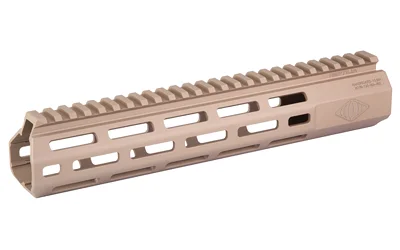 primary-18887 REPTILIA HANDGUARD 10.5 M-LOK FDE, tan angled side view with top rail and elongated slots