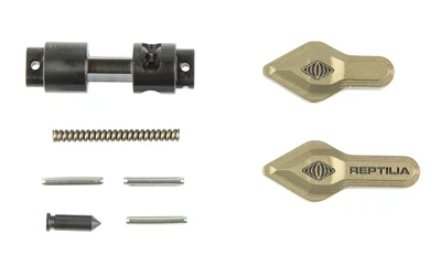 Reptilia Picker Safety Selector FDE, top view of tan levers with spring and hardware
