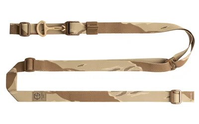 Edgar Sherman Design ESD Sling Desert Tiger Stripe, tan camouflage sling laid flat with buckles