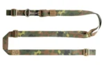 Edgar Sherman Design ESD Sling Flecktarn, green and brown camouflage sling laid flat with buckles