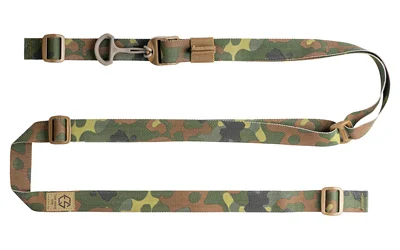 Edgar Sherman Design ESD Sling Flecktarn, green and brown camouflage sling laid flat with buckles