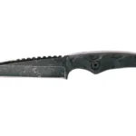 STROUP MK2 black acid-etched fixed-blade knife, left side view with curved handle