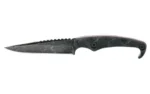 STROUP MK2 black acid-etched fixed-blade knife, left side view with curved handle