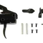 RISE RAVE 140 Trigger with Ambi Safety, black trigger assembly and installation parts laid out
