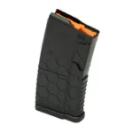 Hexmag Shorty AR15 magazine, black angled view with textured body and orange follower